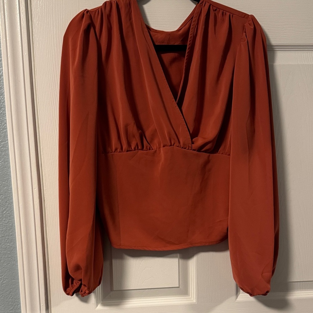 SHEIN Rust V-Neck Blouse
